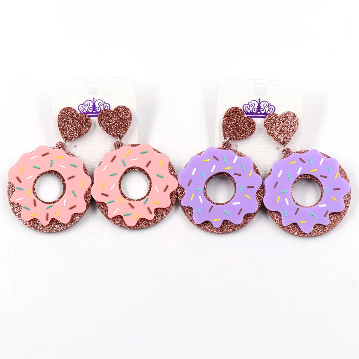 Acrylic Ice Cream, Lip, Donut, and Evil Eye Dangle Earrings - Pink Food Jewelry with Mermaid Rainbow Design