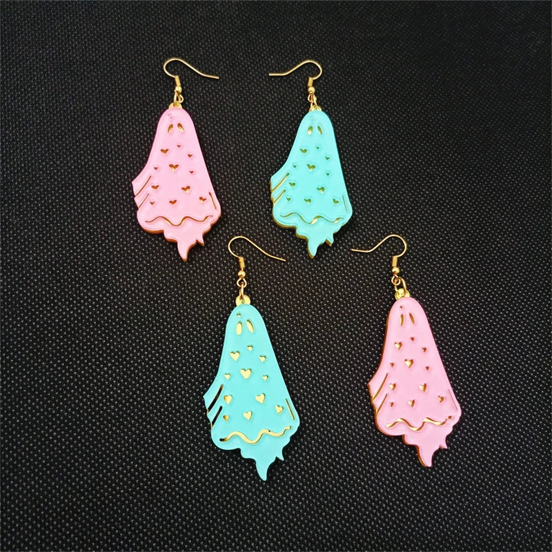 KUGUYS Halloween Lovely Ghost Dangle Earrings for Women Acrylic Jewelry Light Blue Pink Cute Cartoon Classic Accessories