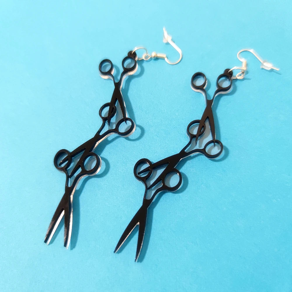 KUGUYS Black Scissor Long Earrings for Women Punk Drop Fashion Jewelry Cool Funny Accessory