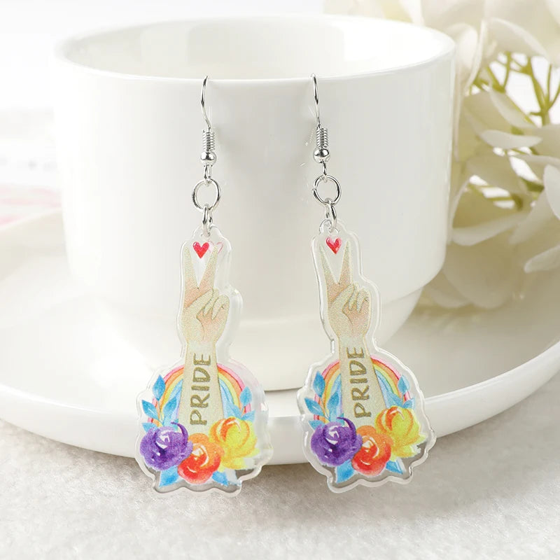 Rainbow Heart Pride Love Wins Flag Dangle Earrings - Perfect Birthday Gift