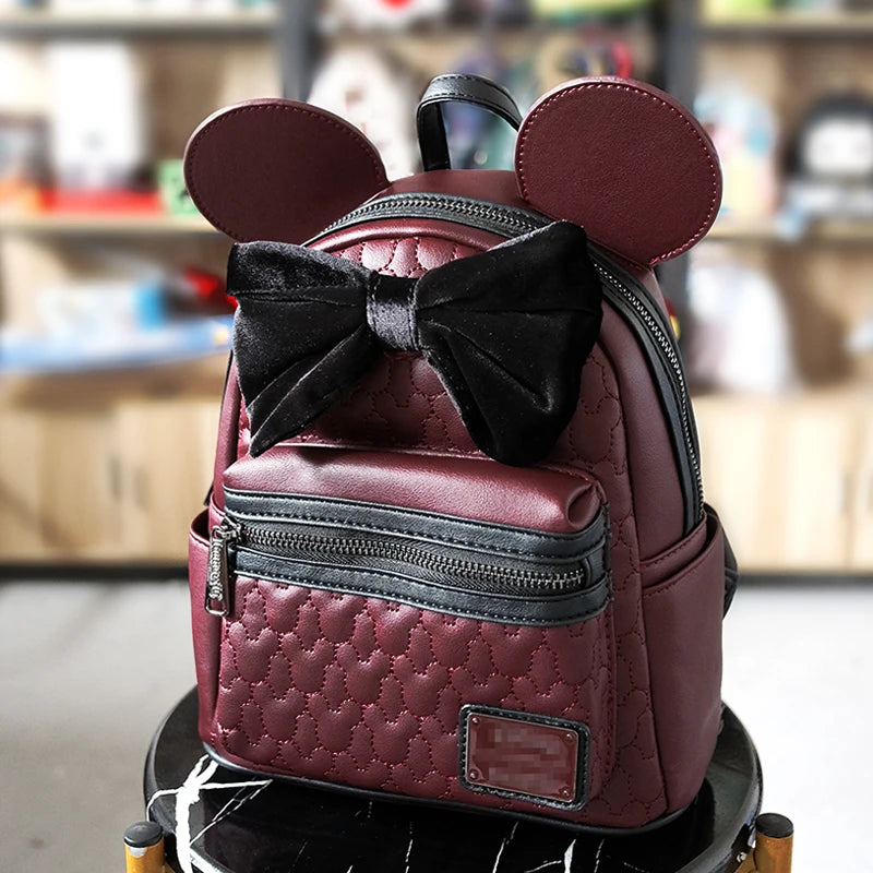 Disney Loungefly Burgundy Mickey Mouse PU Backpack – Stylish Faux Leather Fashion Bag, Perfect Birthday Gift for Outdoor Use