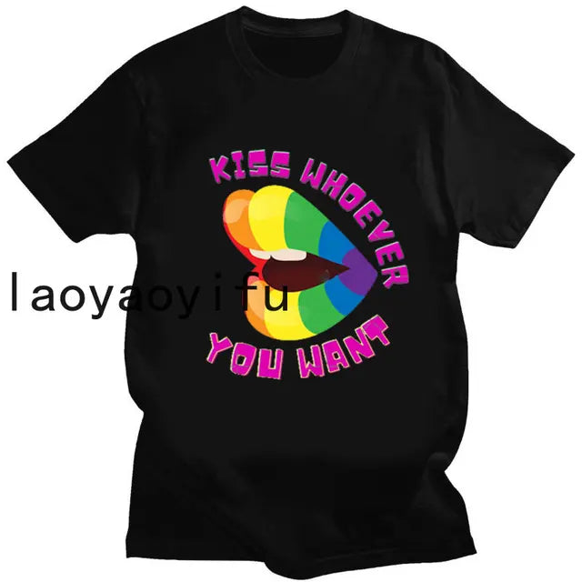 Kiss Whoever You Want Tshirt Gay Trans Transgender Heart Man Vintage Graphic T Shirt Camiseta Gay Gift Street Fashion Tops