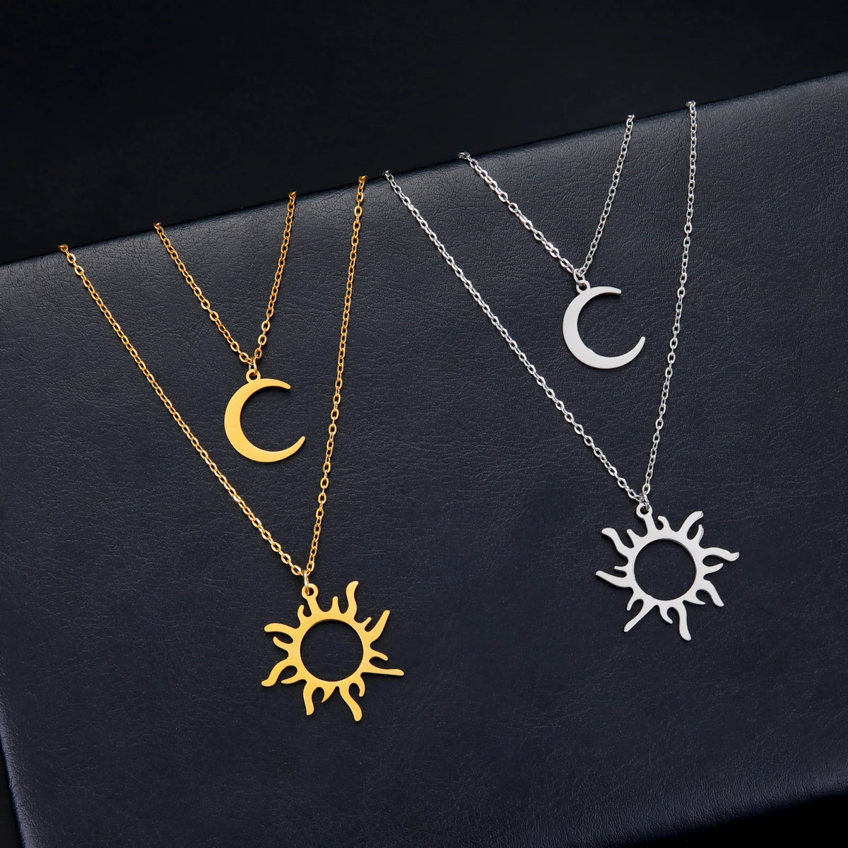 Lucktune Sun Moon Pendant Clavicle Chain Necklace Stainless Steel Bohemian Choker Necklace for Women Fashion New In Jewelry Gift