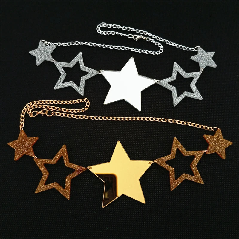 KUGUYS Mirror Acrylic Stars Pendant Necklace - Fashion Jewelry Accessories for Women