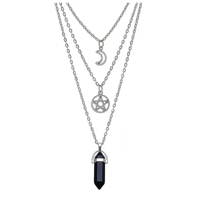 Goth Fashion Pentagram Star Chakra Stone Pendulum Pendant Necklace