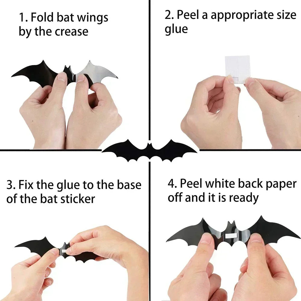 60Pcs Halloween Black Bat Wall Stickers – 3D PVC Bat Decals for Halloween Indoor Decor, Kids Party Wall and Window Stickers