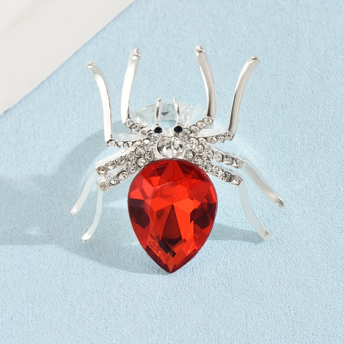 Gothic Spider Rhinestone Ring Black Red Stone Ring for Women