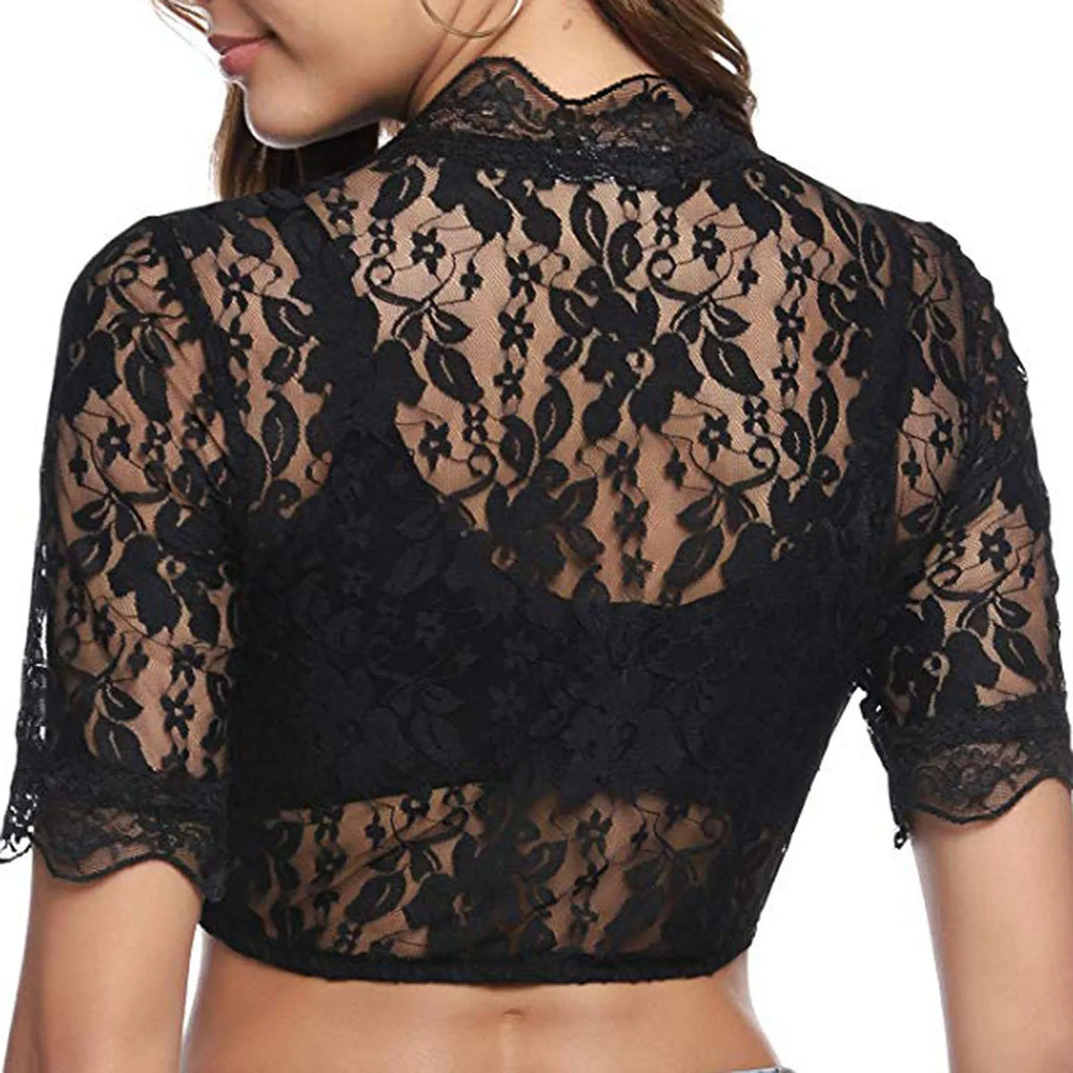 Black Women's Blouse Lace Cutout Cardigan for Women