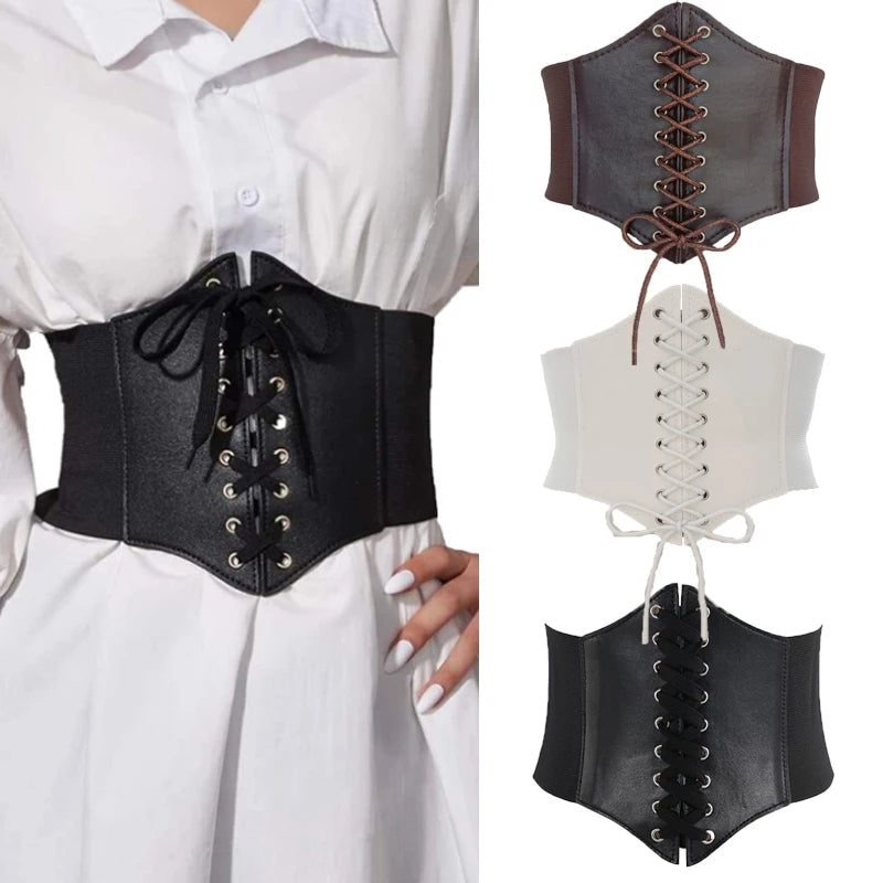 Women Corset Belt Fashion Vintage PU Leather Gothic Sexy Belt High Quality Bustier Slimming Waist  Corset Black Wide Belt VB0001