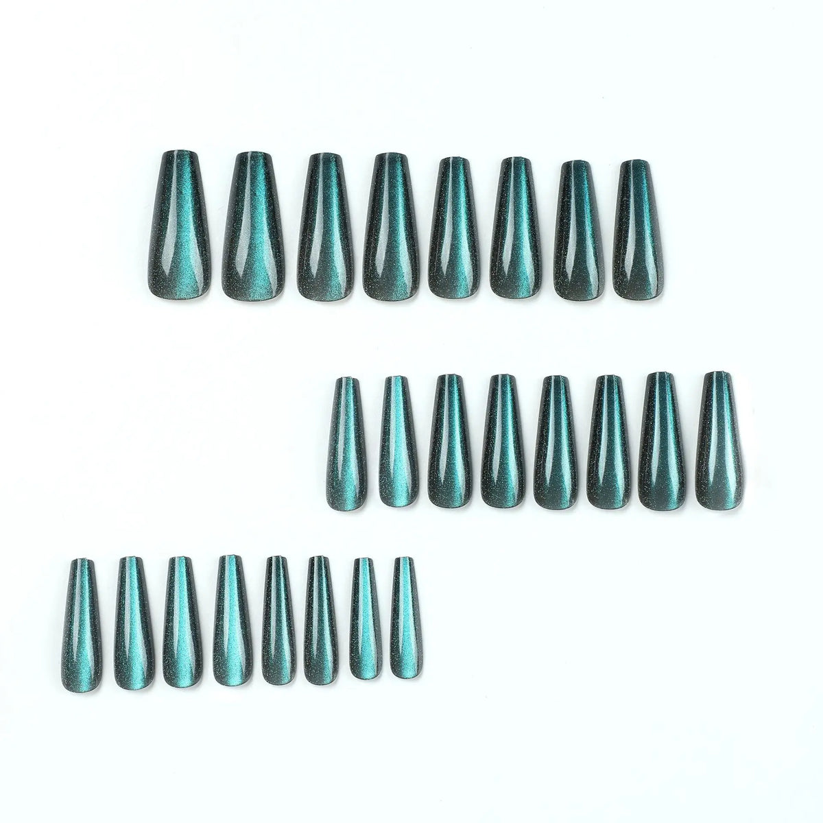 24pcs Long Ballerina Fake Nails Press On Glitter Artificial Nail Tips Wearable Lake Blue Cat's Eye Aurora False Nails Decoration