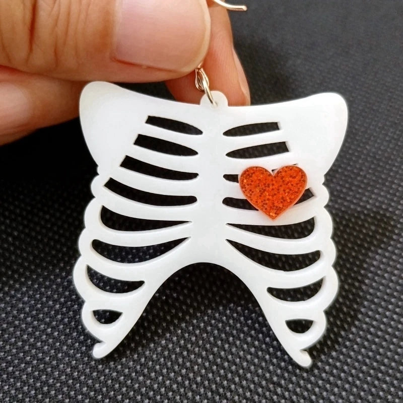 KUGUYS Halloween Skeleton Heart Dangle Earrings for Women Acrylic White Glitter Red Rock Jewelry Fashion Accessories