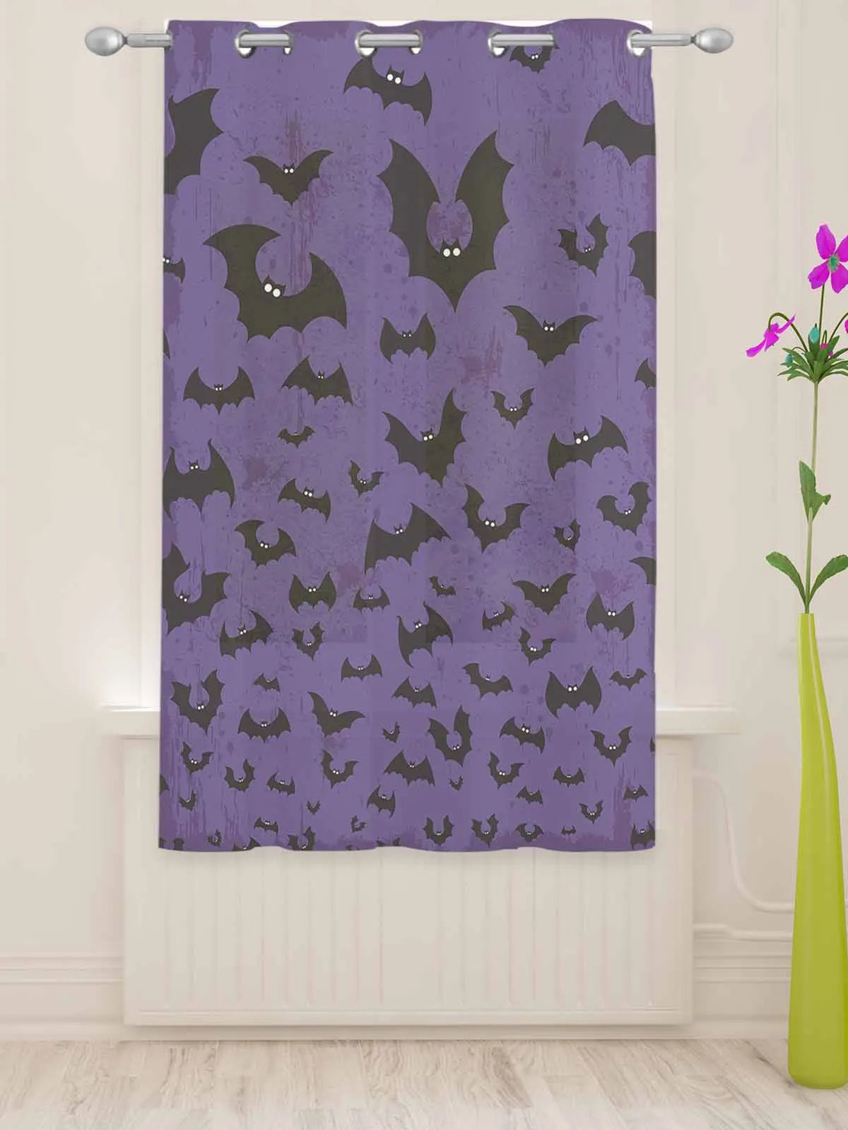 Halloween Bat Purple Sheer Curtains - Transparent Voile Tulle Drapes for Living Room Window Home Decor