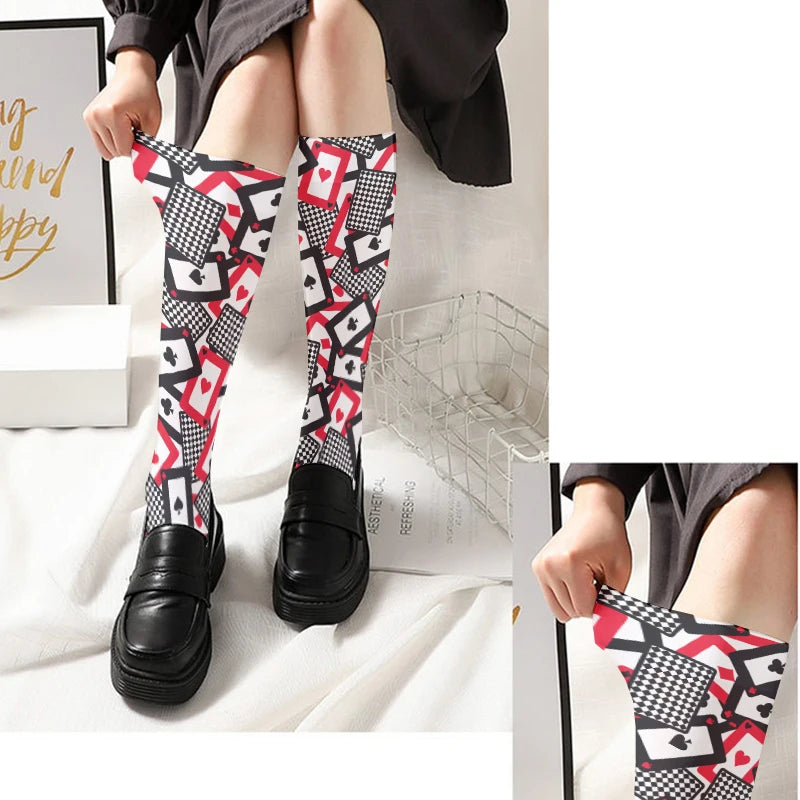 New fashion poker pattern thigh stockings ladies sexy love plaid sweet stockings Halloween Cosplay calf socks high quality