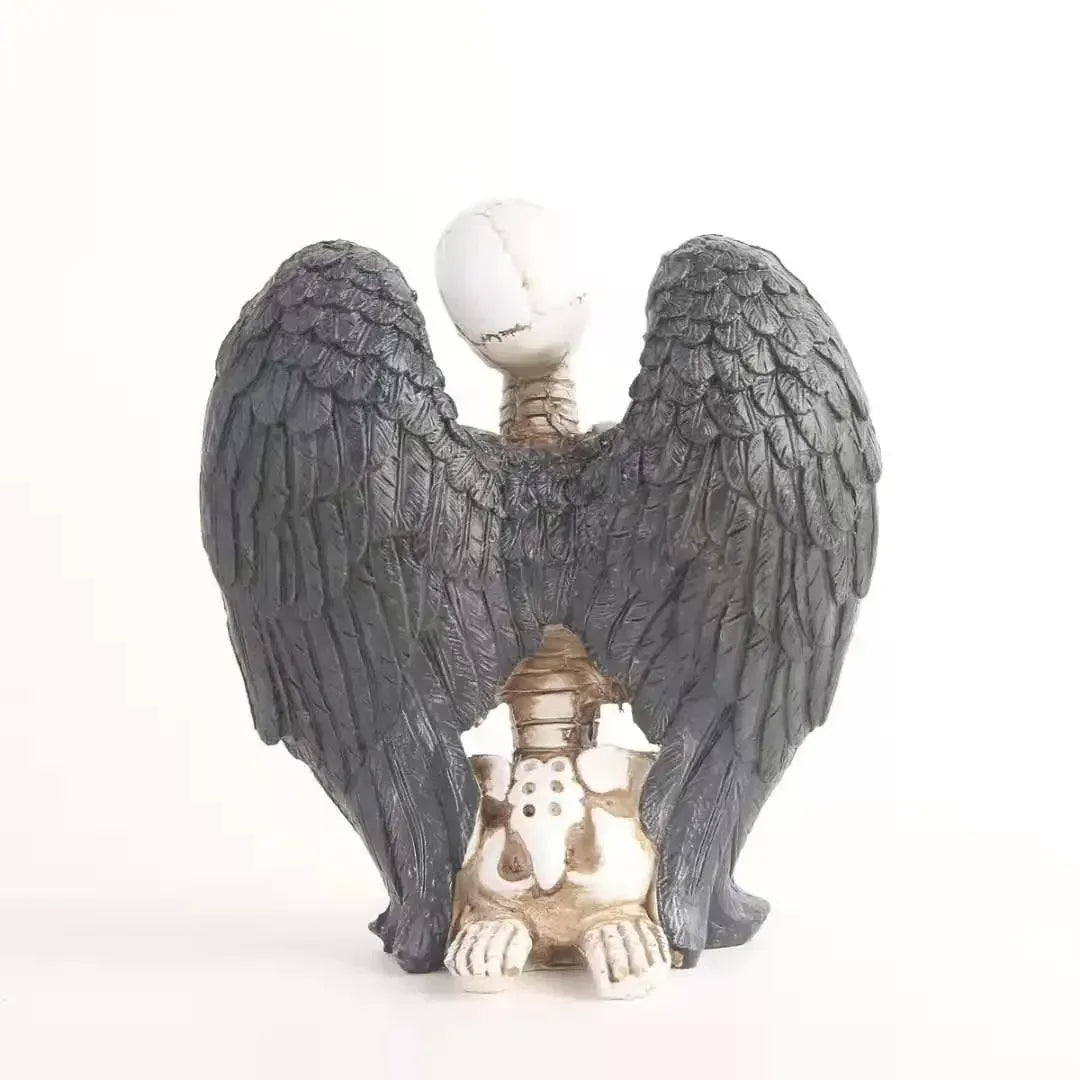 Resin Skeletons Statue with Black Angel Wings | Collectible Skull Figurine for Home Decor