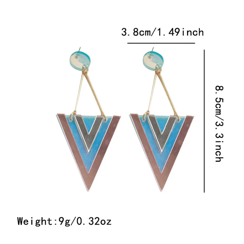 Fashion Laser Cut Geometric Acrylic Earrings - Exaggerated Reflective Inverted Triangle Long Dangle Earrings for Women