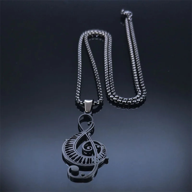 Hollow Treble Cleft Piano Keys Stainless Steel Music Lovers Necklace