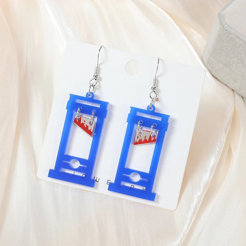 Funny Bloody Guillotine Acrylic Dangle Earrings - Girls' & Women's Festival Birthday Gift Jewelry