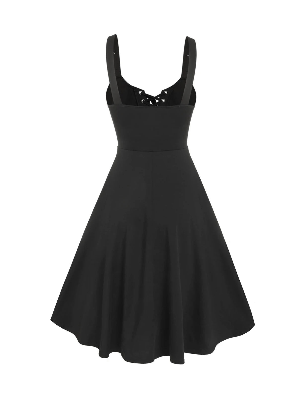 Dressfo 2024 Women’s Gothic Dress – Lace-Up Buttons & Half Zips, High Low Black Summer Dress