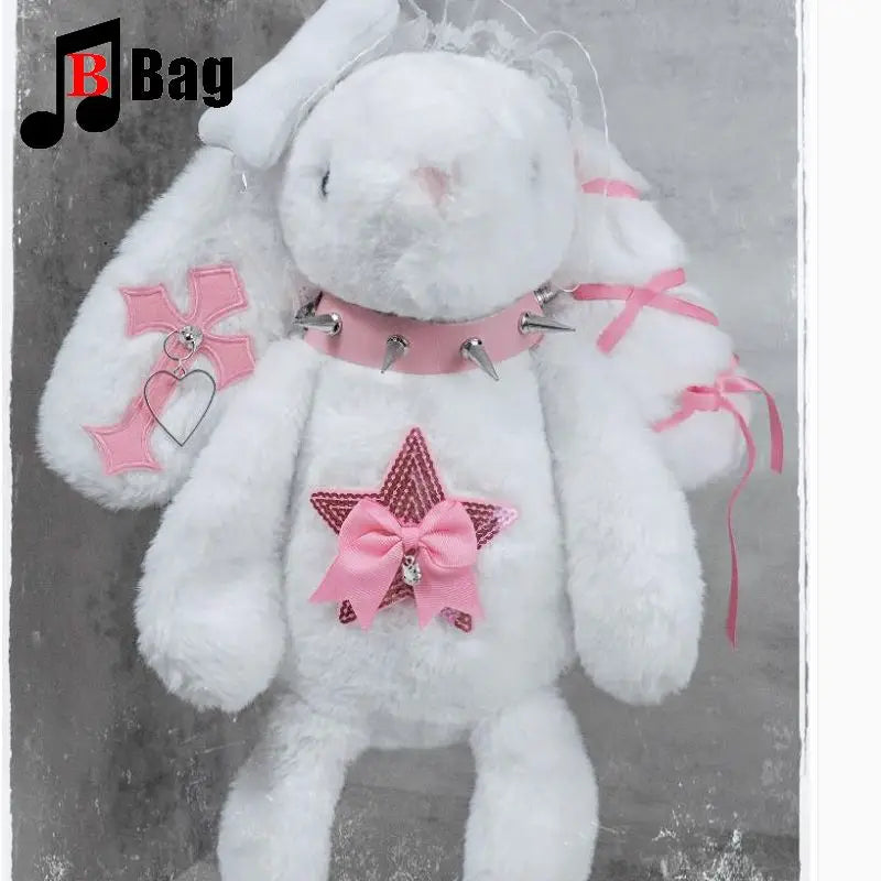 Women’s Gothic Punk Harajuku Handbag | Original Heartbeat Bunny Rabbit Subculture Plush Fuzzy Crossbody Tote Bag