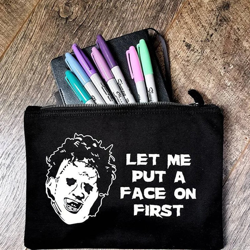 Let me put a face on first Horror movie Makeup bag scary goth happy Halloween eve party fall birthday decoration friend gift