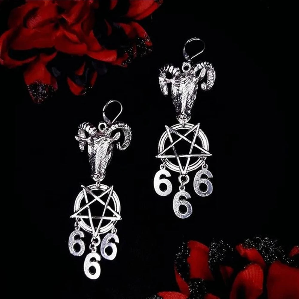 Baphomet Earrings: Lucifer, 666, Goat Earrings - Witchy, Goth, Dark Gothic Jewelry