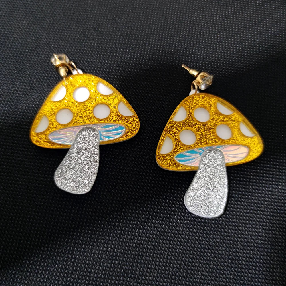 KUGUYS Glitter Mushroom Drop Earrings | Acrylic Fashion Jewelry for Women | Trendy Accessories