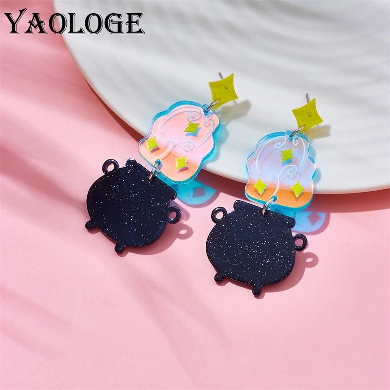 Acrylic Halloween Witch Earrings For Women - New Trend Girls Laser Wacky Ear Jewelry Party Gifts Accessories by YAOLOGE