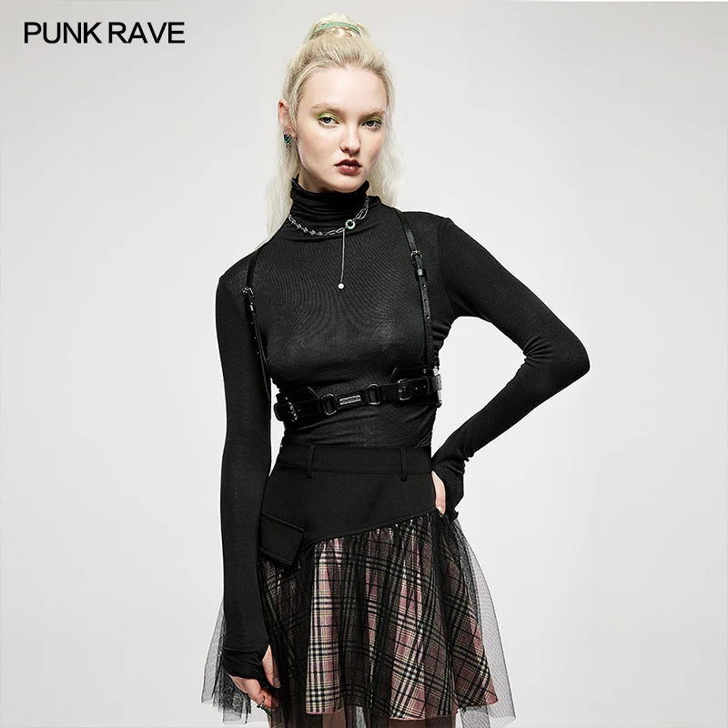 PUNK RAVE Women's Punk Double Leather Belt - Heavy Duty Adjustable Strap, Sexy and Cool Novelty Accessory in Black