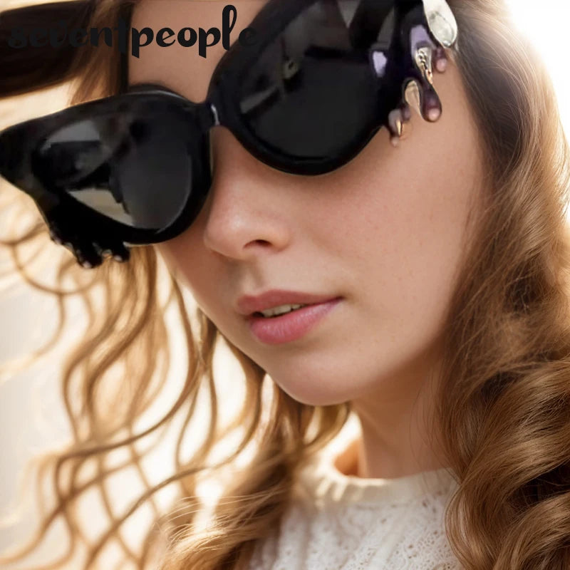 2024 Luxury Designer Cat Eye Sunglasses for Women - Rhinestone Tear Sun Glasses, Sexy Cateye Shades Eyewear