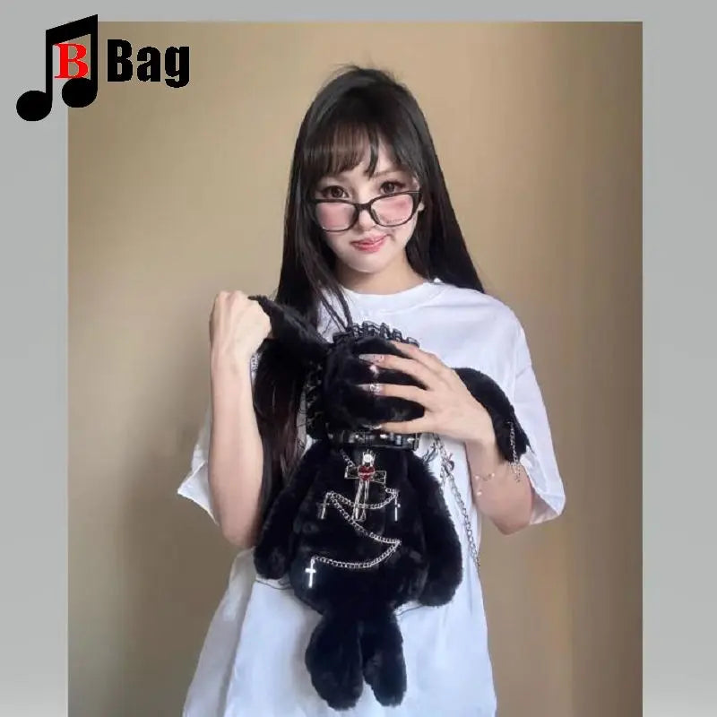 Y2K Gothic Girls Punk Handbags Harajuku One Shoulder Chain Little Rabbit Subculture Chain Lolita Doll Crossbody Bag Totes