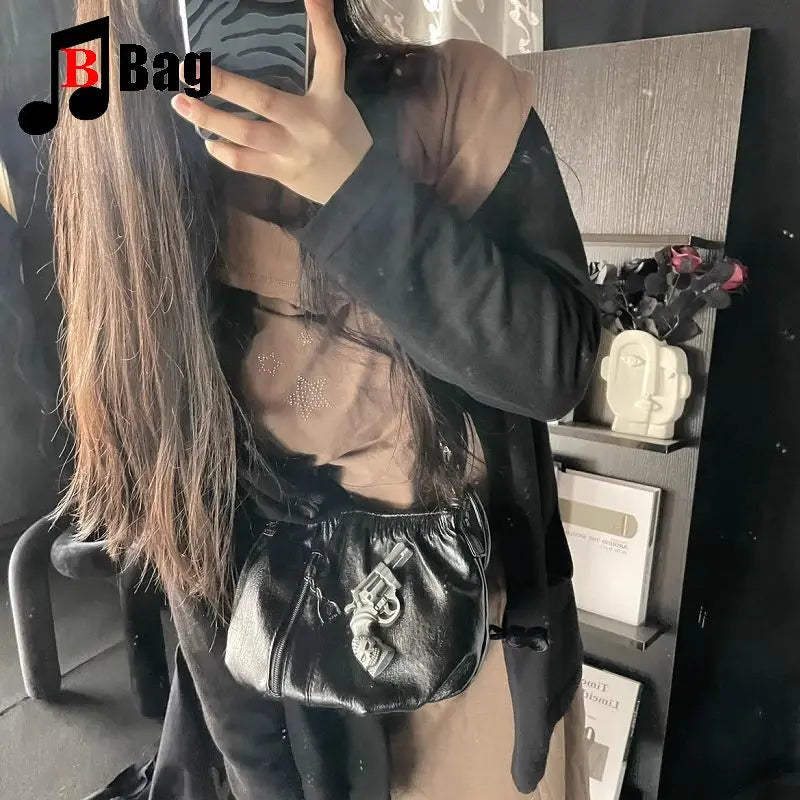 Gothic Girls Punk Handbags | Harajuku Cool Bucket Crossbody Bag | Fashionable Soft Leather One Shoulder Casual Tote