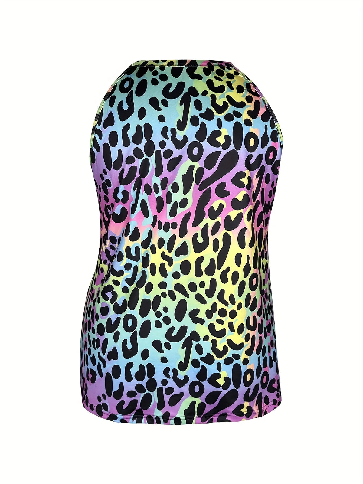 Plus Size Leopard Print Tank Top | Relaxed-Fit Casual Cut Out Crew Neck Design for Hot Summer Days