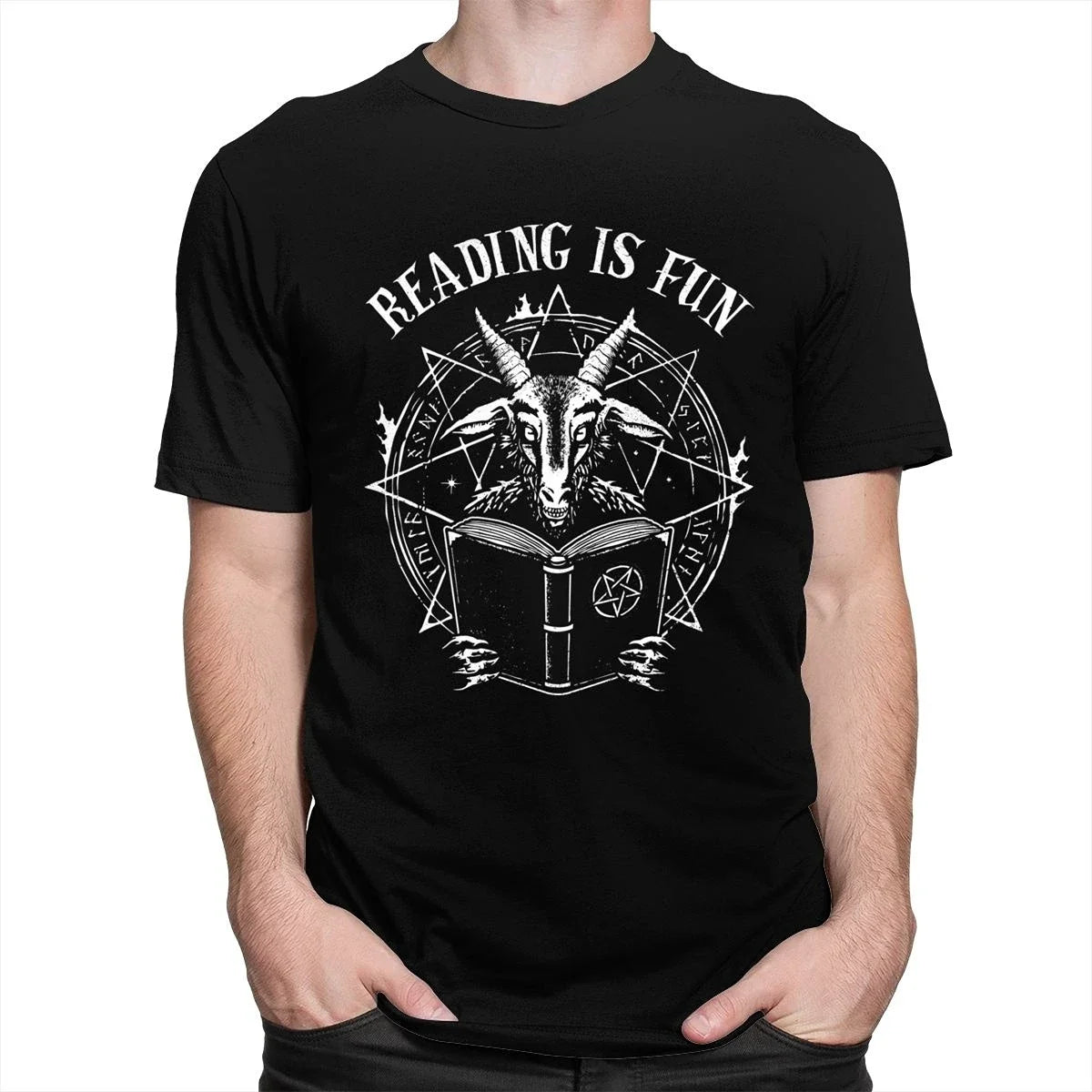 2024 Baphomet Graphic Tee | Men's Parody Culture Shirt | Demon Geeks Reading is Fun Y2K Gift