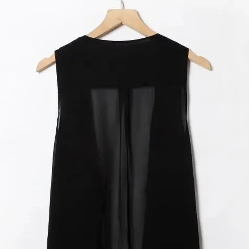 Chiffon Vests for Women | Holiday Streetwear Solid Black | Sweet Thin Summer Fairy Outerwear | Sexy Long Draped Open Stitch Vintage Style