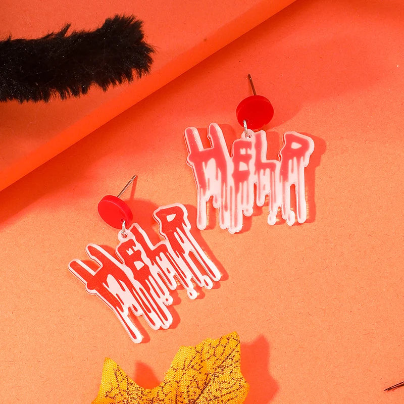 2pcs Moriri Halloween New Novelty Horror 'HELP' Earrings