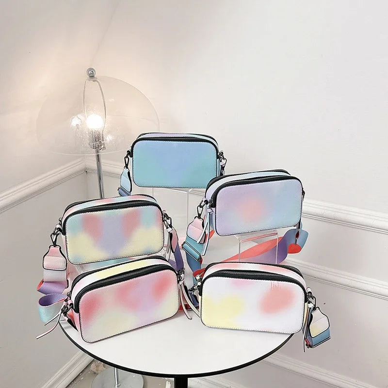 Fashion Small Camera Crossbody Bag – Designer Luxury Rainbow Sling Handbag for Women