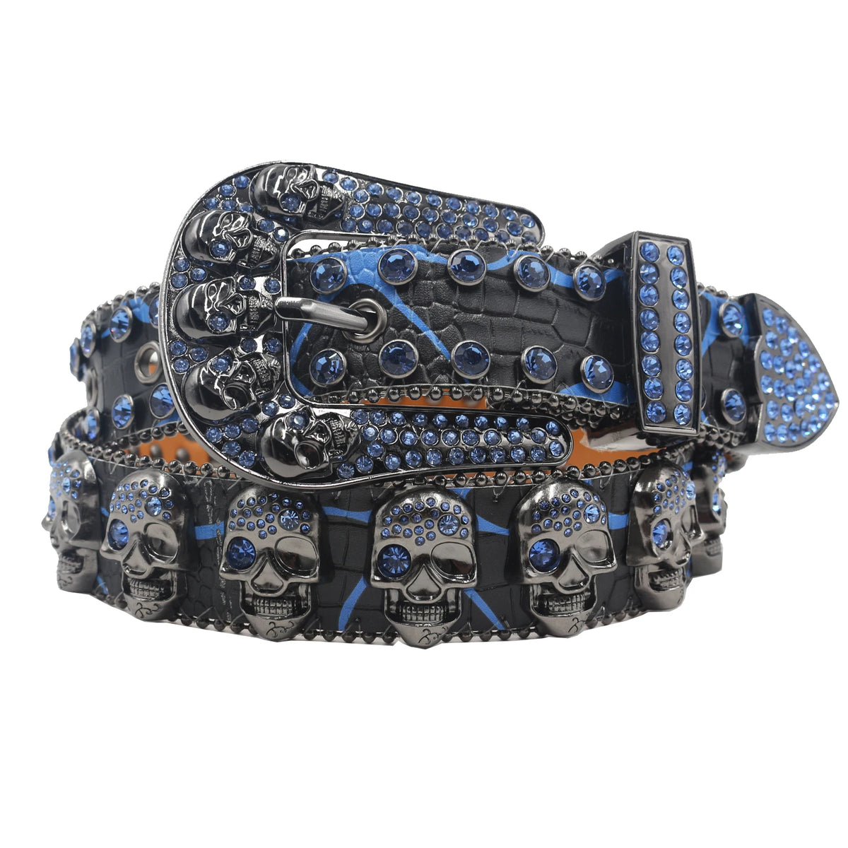 Skull Designer Leather Diamond Waistband Men's Women's Fashion Rhinestone Belt Western Cowgirl Bling Studded For Jeans Dress