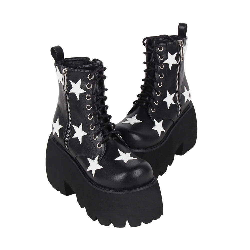 Women Gothic motorcycle Punk Dark Street Style boots lady short ankle customized Boots woman high heels pumps shoes black 10cm