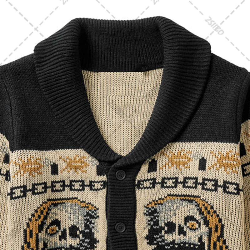 Punk Rocker Men's Skull Print Cardigan - Button Down Ugly Halloween Sweater