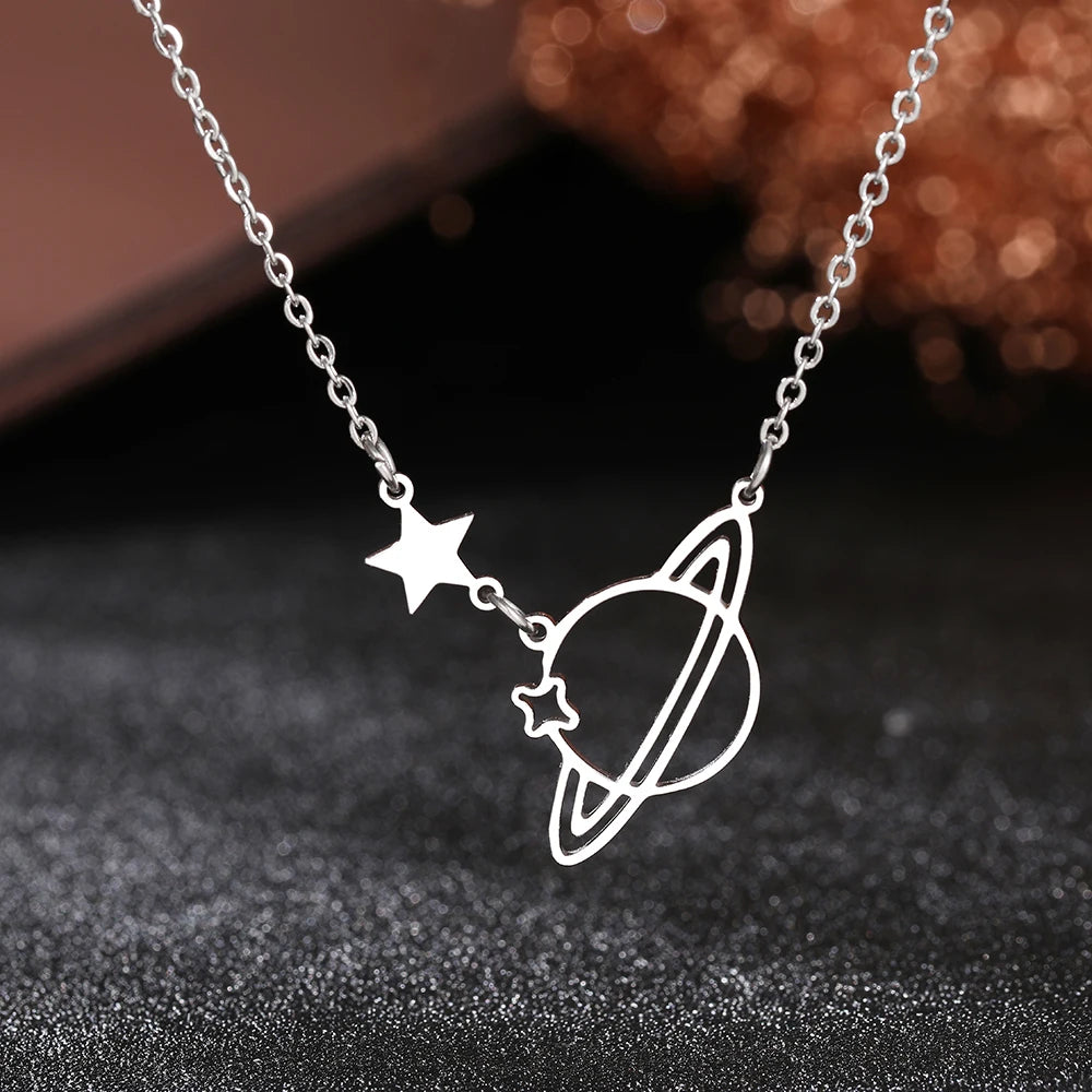 Stainless Steel Necklaces Galaxy Universe Planet Pendants Fashion Chains Necklace For Women Jewelry Party Goth Girl Gifts