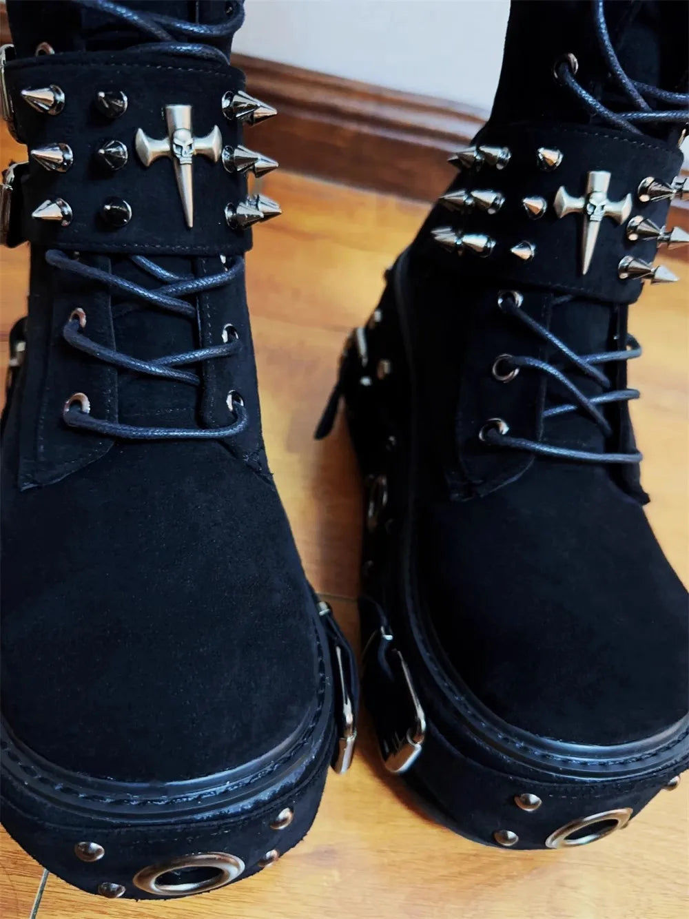 Women Motorcycle Boots woman high Heels pumps Lady knight boots girl punk Gothic long boots customized shoes rock heavy industry