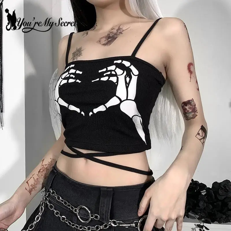 [You're My Secret] Tops Vest Summer Gothic Design Sling Top Sexy Backless Tank Tops for Women Streetwear Strapless Camisole