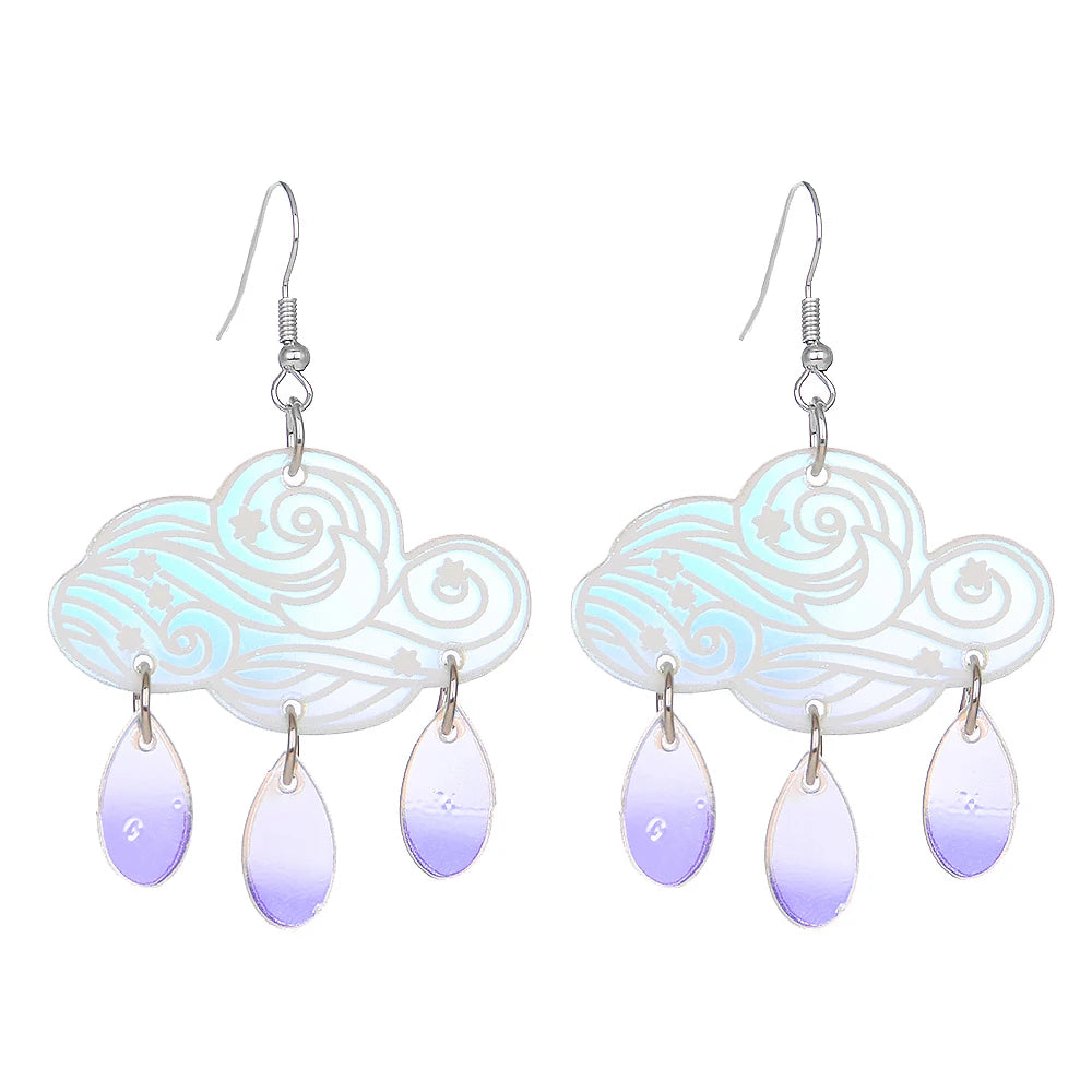 Unique Cute Creative Clouds Water Droplets Dangle Drop Earrings Acrylic Weather Raindrops Stud Earrings for Women Jewelry Gifts