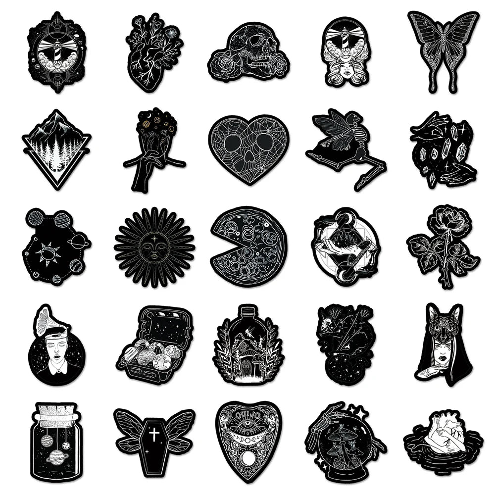 10/30/50pcs Black and White Goth Artsy Graffiti Aesthetic Waterproof  Vinyl Stickers