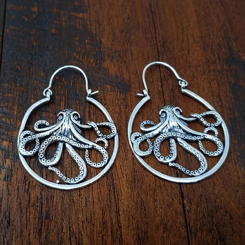 Gothic Vintage Octopus Hoop Earrings | Exaggerated Retro Bohemian Style | Creative Gift for Women
