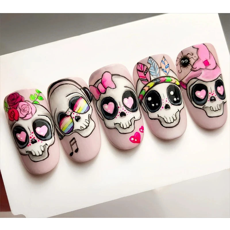 Halloween Kawaii Cartoon Cat Nail Stickers – Y2K Skull Bat Pumpkin Decal Kit for Nail Decoration Supplies