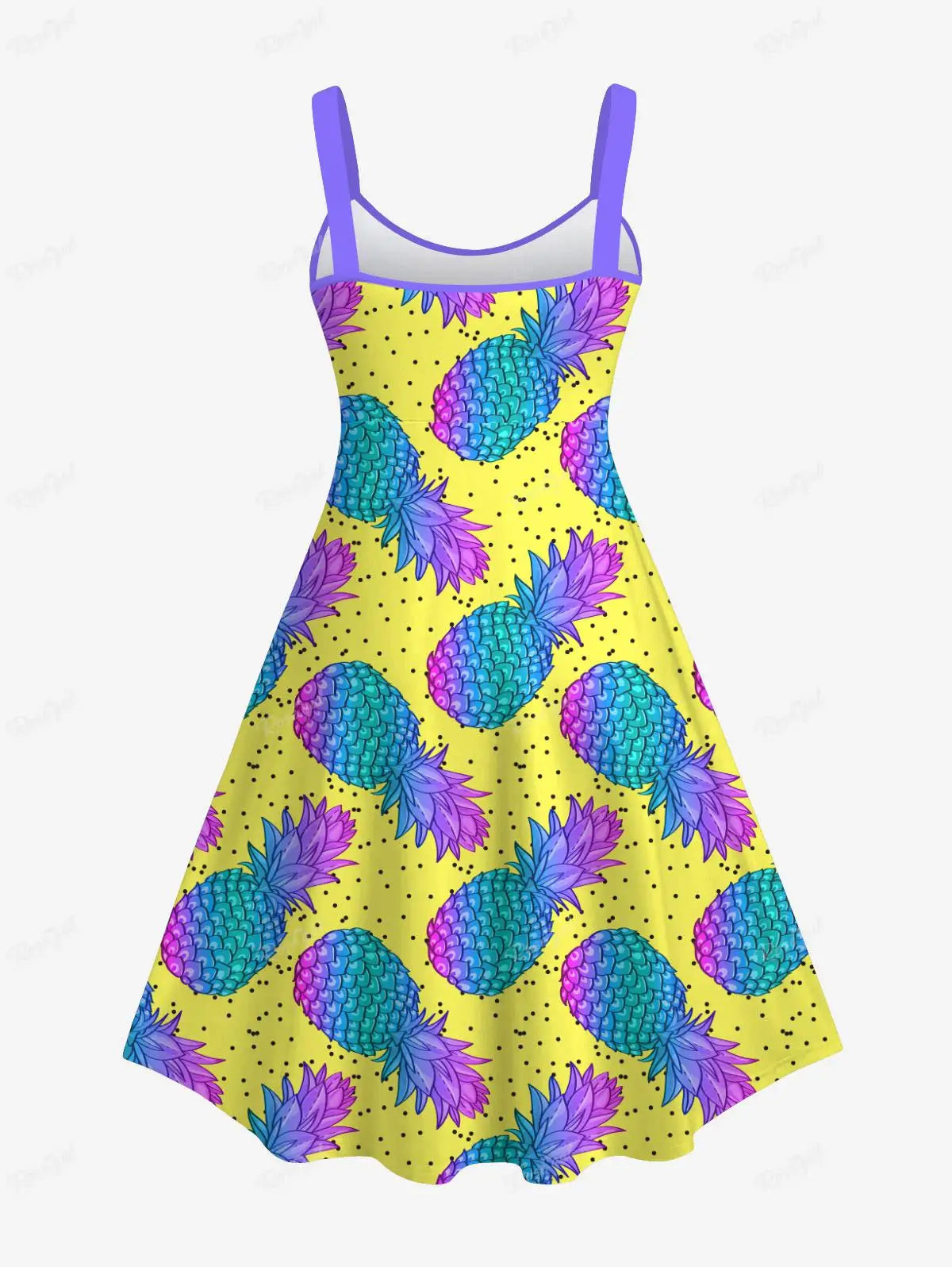 Plus Size Women's Sleeveless Tank Dress – Summer Casual A-Line with 3D Pineapple Print and Backless Design