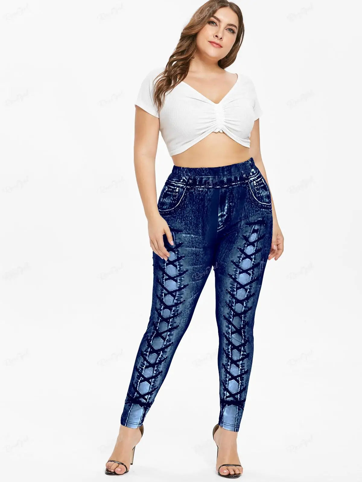 ROSEGAL Plus Size High Waisted 3D Printed Leggings | Skinny Pants S-5XL | Women's Casual Streetwear Pencil Bottoms