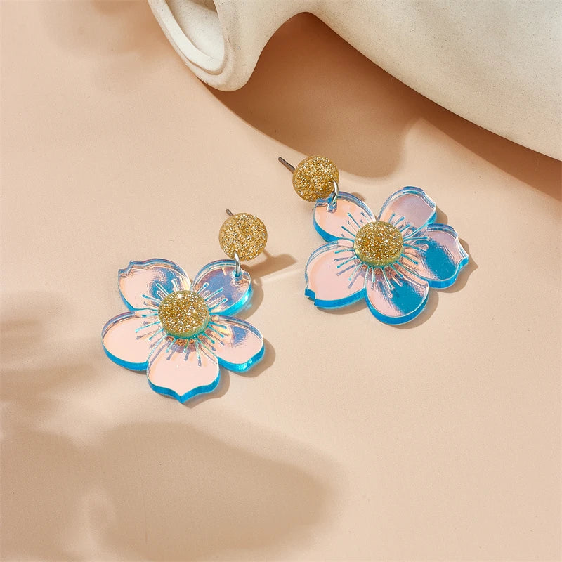 Creative Dazzling Flowers Drop Earrings for Women - Fashion Laser Acrylic Jewelry, Party Gifts by YAOLOGE