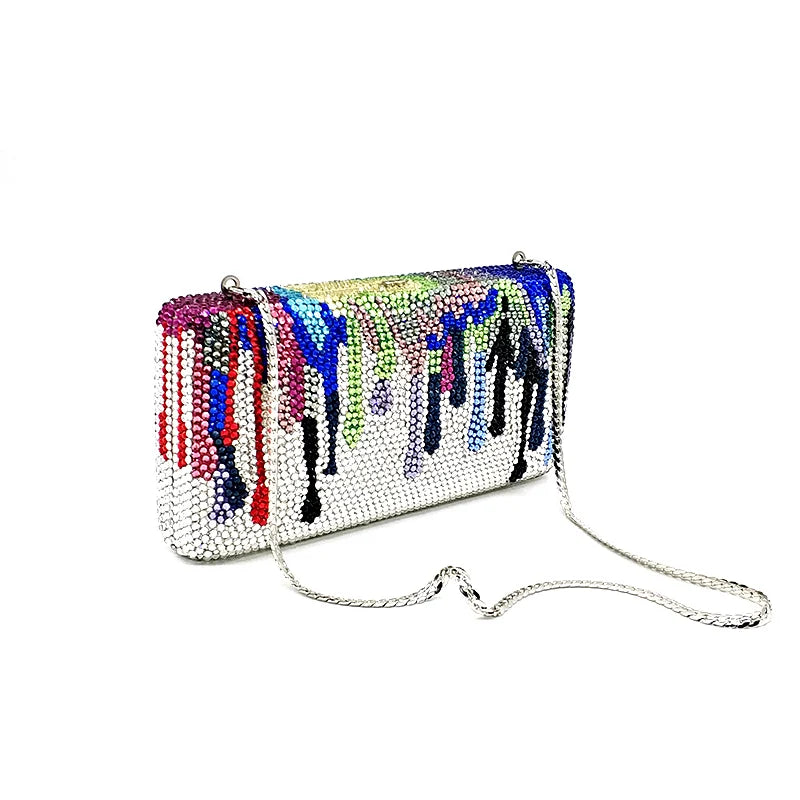 Fashion women evening party purses bridal wedding bag funny colorful full crystal clutches